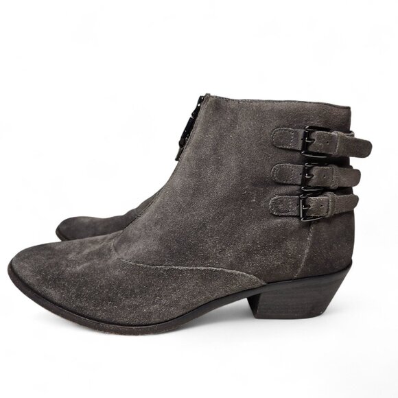 Rebecca Minkoff Alex Zip Front Suede Booties Women's Triple Buckle Pointy 8M - Picture 1 of 11